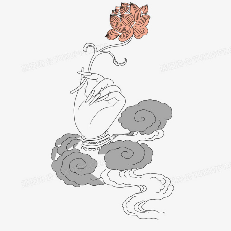 本作品全称为《黑色中国风佛教水墨莲花祥云创意元素》,使用adobe