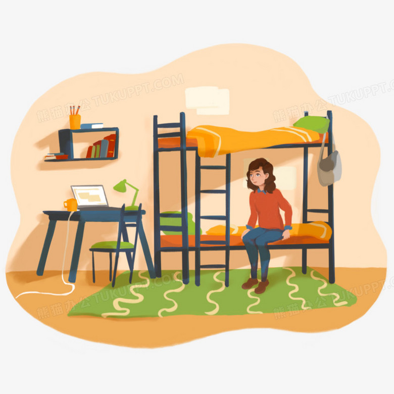 卡通手绘女生宿舍免抠素材