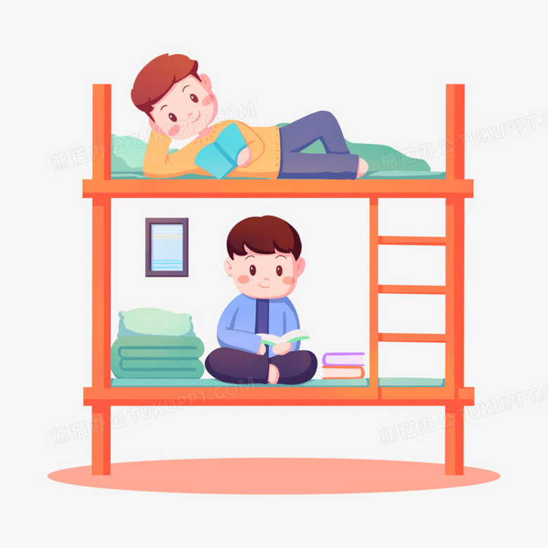 卡通手绘宿舍舍友上下铺人物元素
