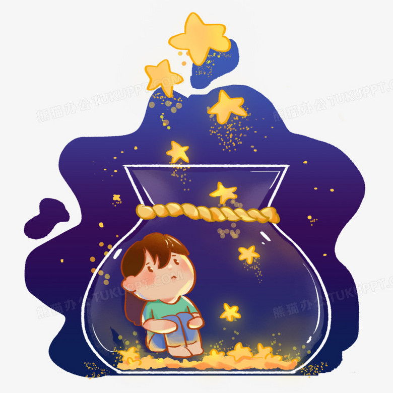 卡通手绘瓶子里孩子星星免抠元素
