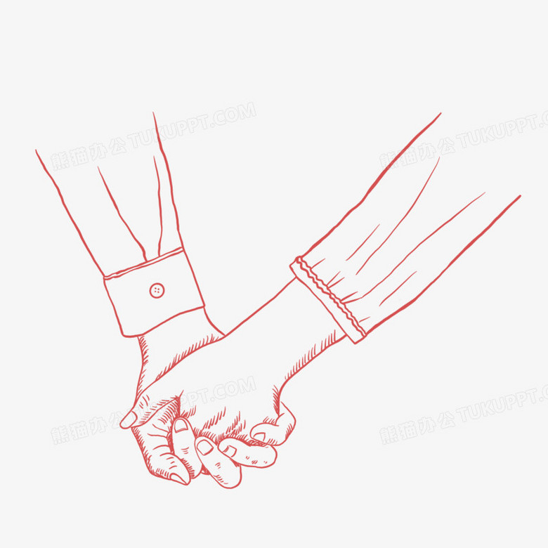 本作品全称为《简约红色线描十指相扣装饰元素》,使用 adobe