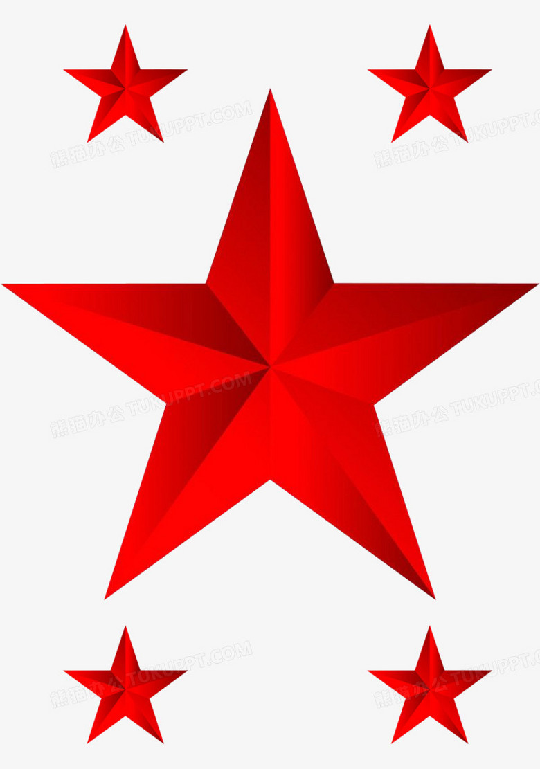 本作品全称为《卡通风红色的五星创意元素》,在整个配色上使用红色