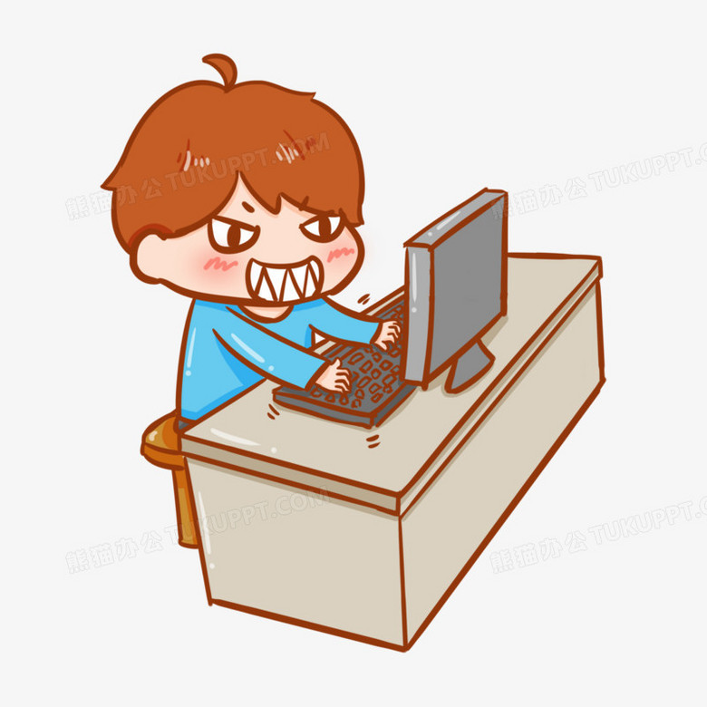 本作品全称为《卡通手绘敲键盘打字的男生元素》,使用 adobe
