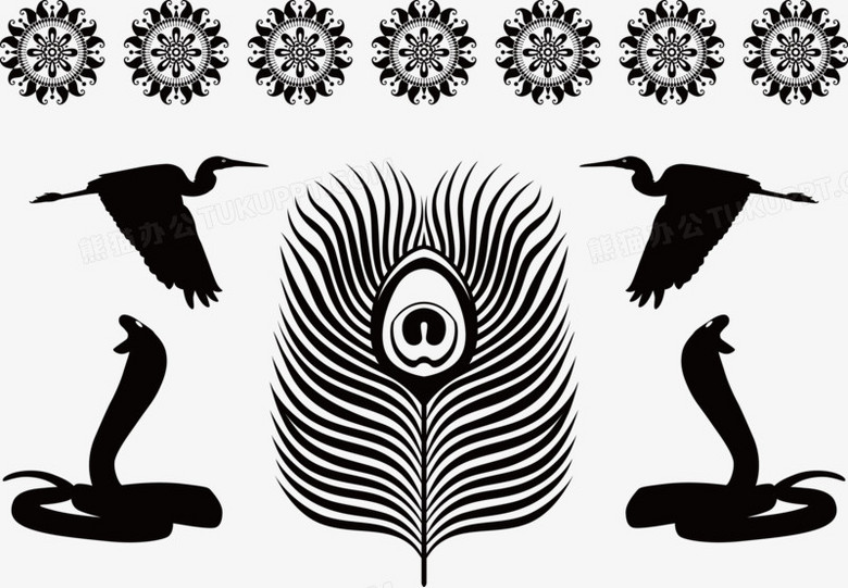 矢量羽毛大雁眼镜蛇图腾
