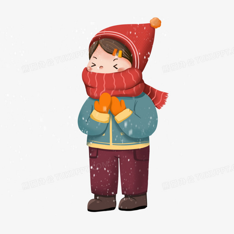 卡通手绘雪天戴围巾手套的女孩免抠元素