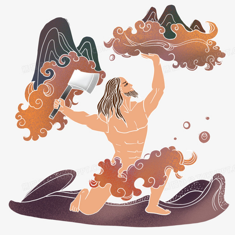 卡通手绘古代神话故事之盘古开天辟地插画元素