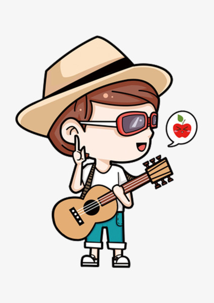 本作品全称为《彩色卡通风戴着墨镜弹吉他的男孩创意元素》,在整个