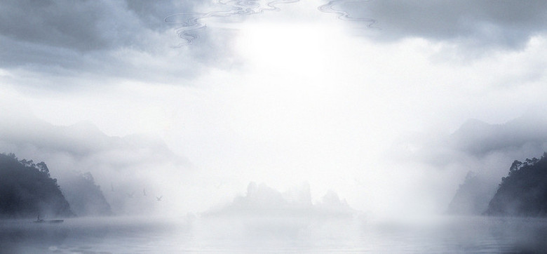 水墨山水画素描景色