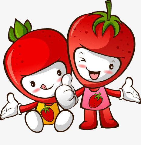 本作品全称为《红色卡通风两只可爱的草莓人物创意元素》,在整个配色