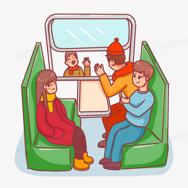 手绘卡通车站送别离别场景素材