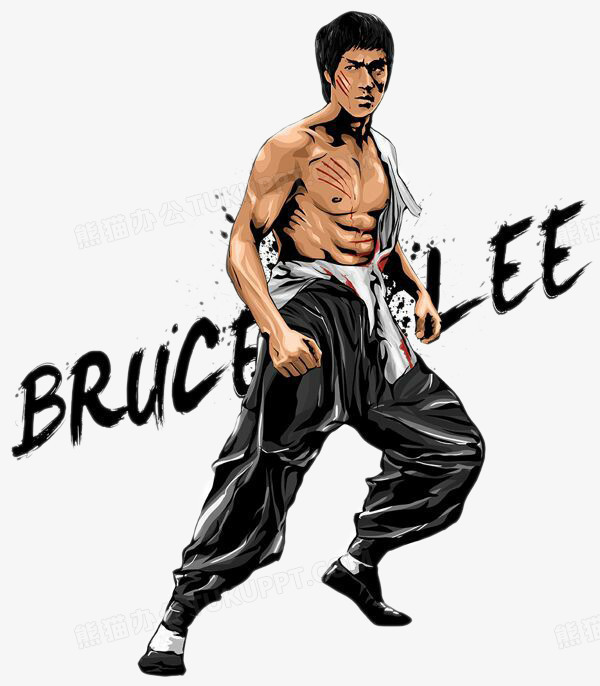 本作品全称为《黑色卡通手绘功夫大师李小龙创意元素》,使用adobe