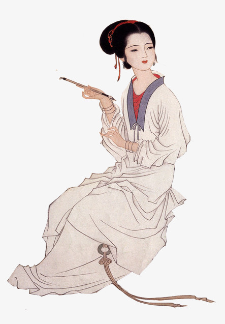 本作品全称为《白色中国风优雅古代仕女创意元素》,在整个配色上使用