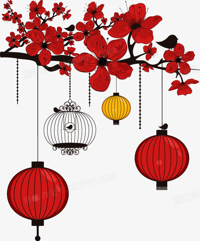 卡通喜庆树枝灯笼