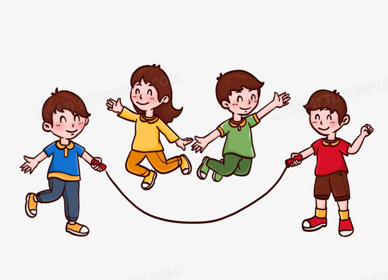 卡通手绘儿童团体跳绳玩耍免抠元素