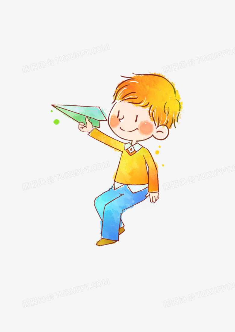 卡通小孩玩纸飞机