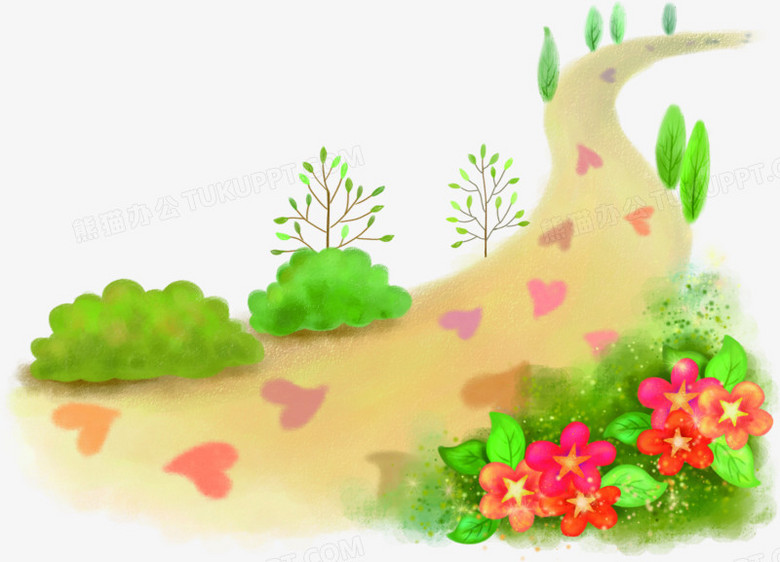 卡通道路红花绿树