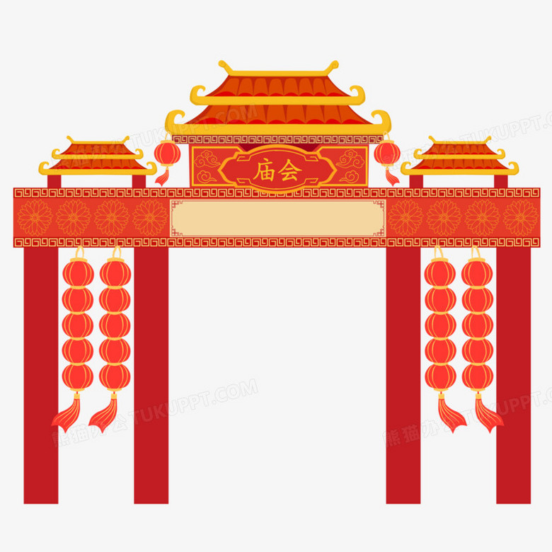 庙会灯笼新年大门矢量元素
