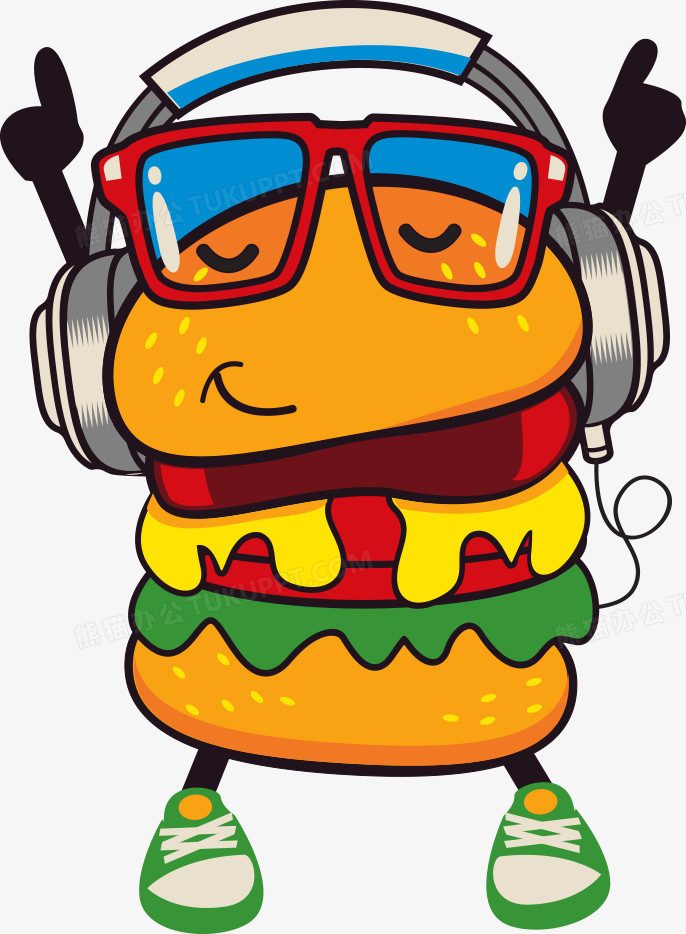 听音乐的卡通矢量汉堡印花png图片素材免费下载 汉堡png 686 934像素 熊猫办公