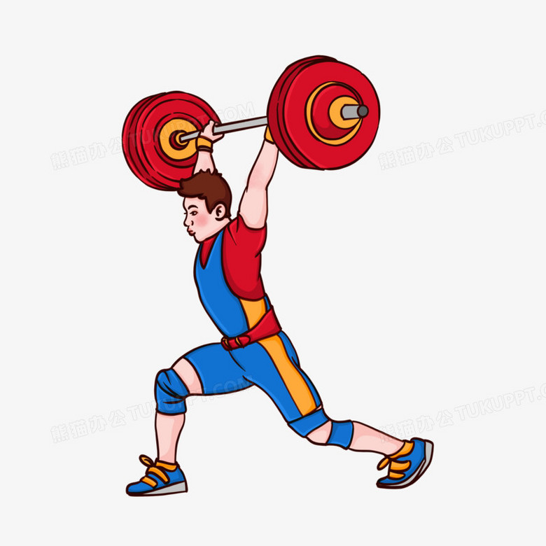 手绘卡通运动员举重场景免抠元素