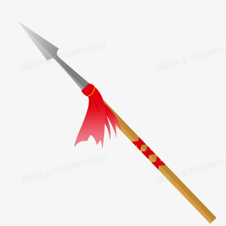 手绘卡通红缨长枪兵器元素