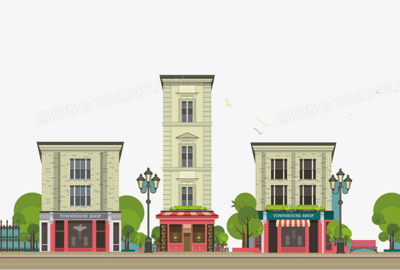 卡通街边商铺矢量素材