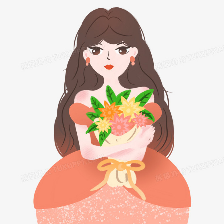 卡通手绘捧花女神插画元素png图片素材下载 卡通png 熊猫办公