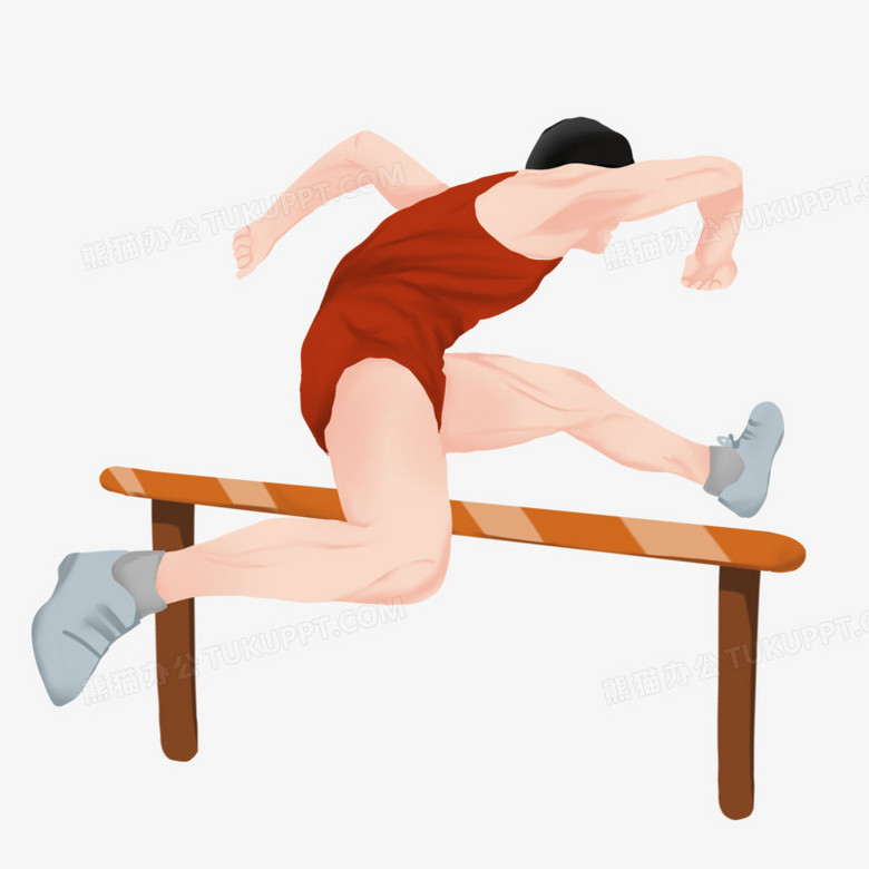 卡通手绘男子跨栏场景免抠元素