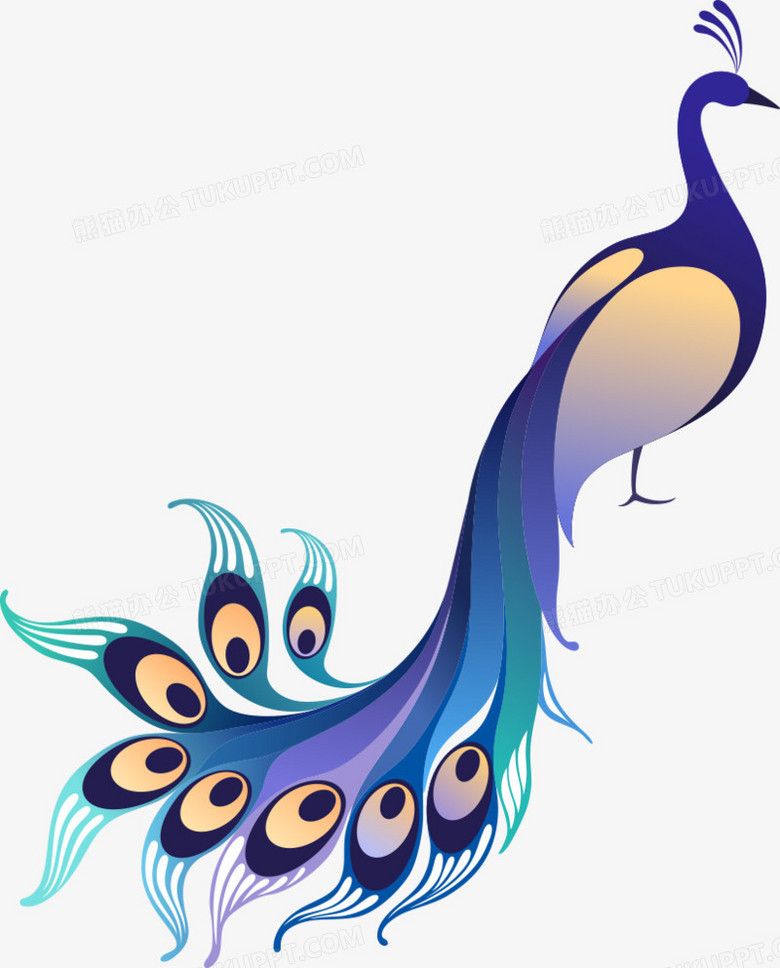 本作品全称为《卡通风蓝色渐变孔雀创意元素》,使用adobe illustrator