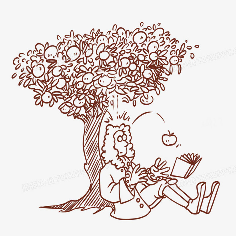 卡通手绘线稿苹果树下被砸的牛顿免抠元素png图片素材下载手绘png熊猫办公 