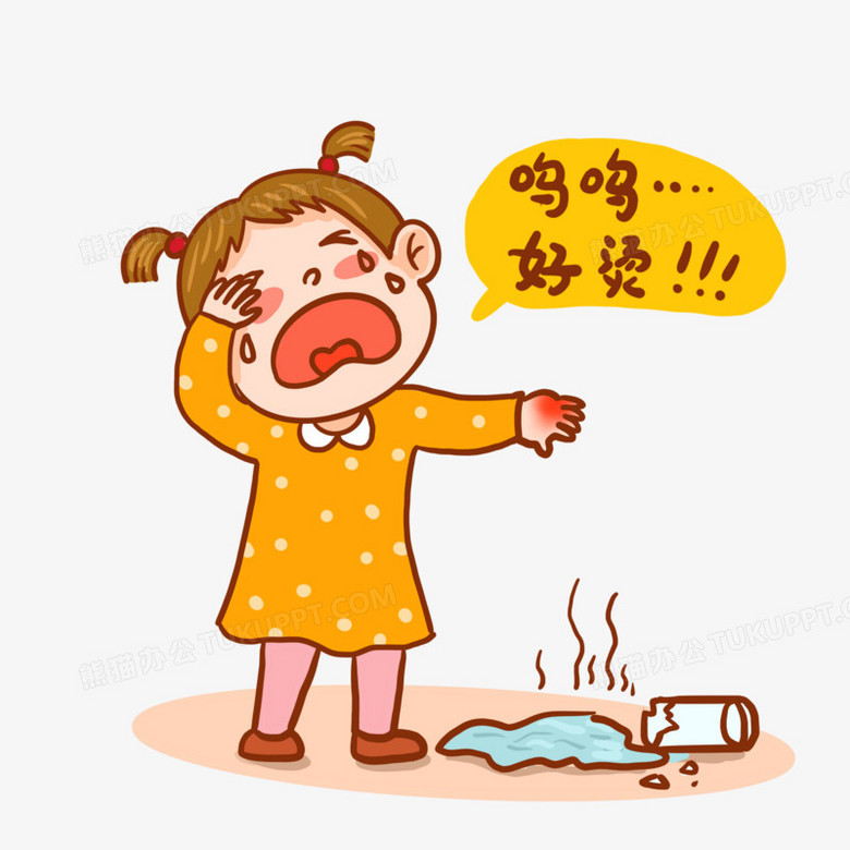 手绘卡通手烫伤的小女孩免抠元素