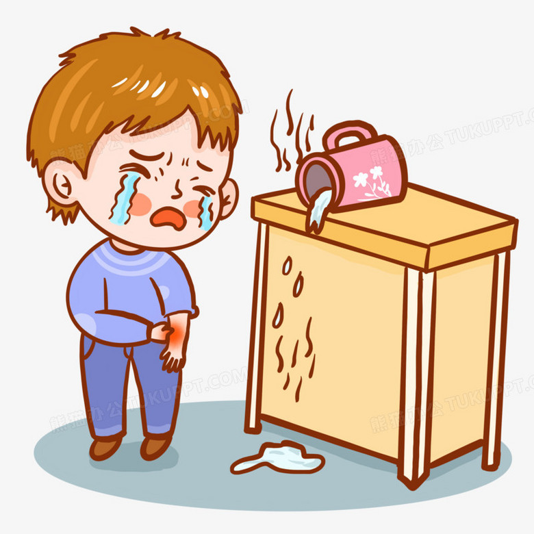 手绘卡通小男孩手烫伤免抠元素