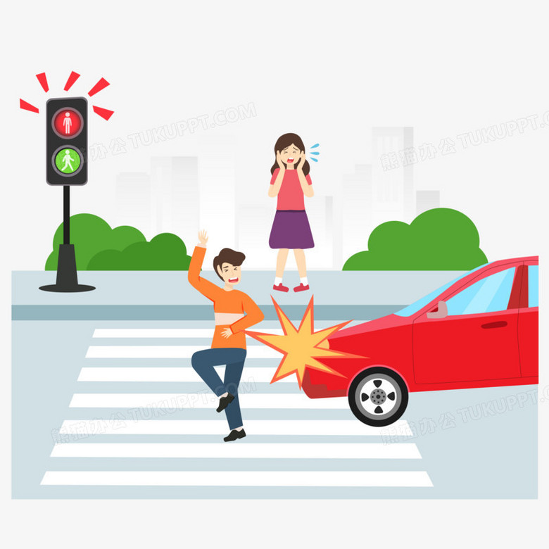 卡通手绘行人闯红灯过马路矢量元素