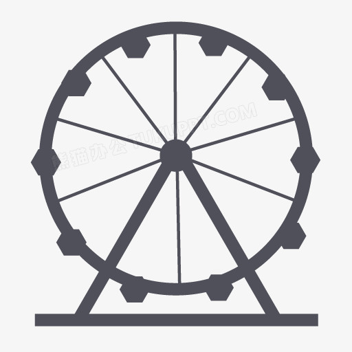 本作品全称为《黑色简约风游乐场里的摩天轮剪影元素》,在整个配色上