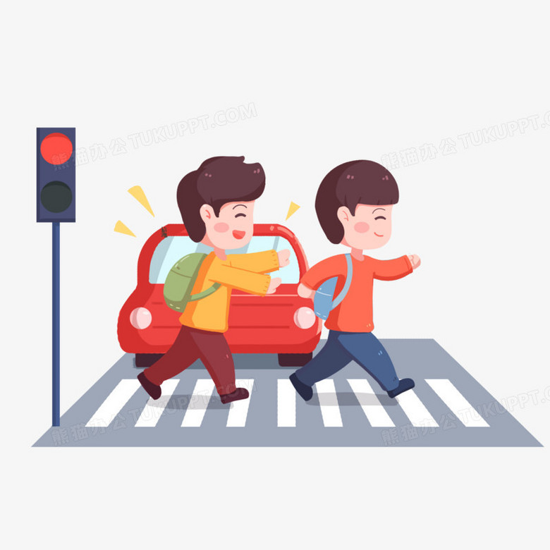 卡通手绘学生闯红灯免抠元素