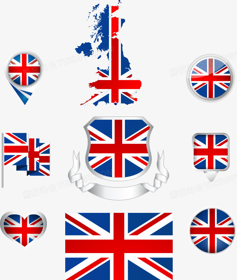矢量英国国旗和地图