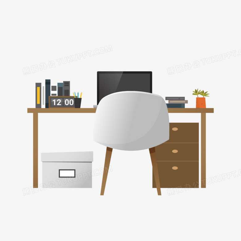 手绘卡通办公工位免抠元素