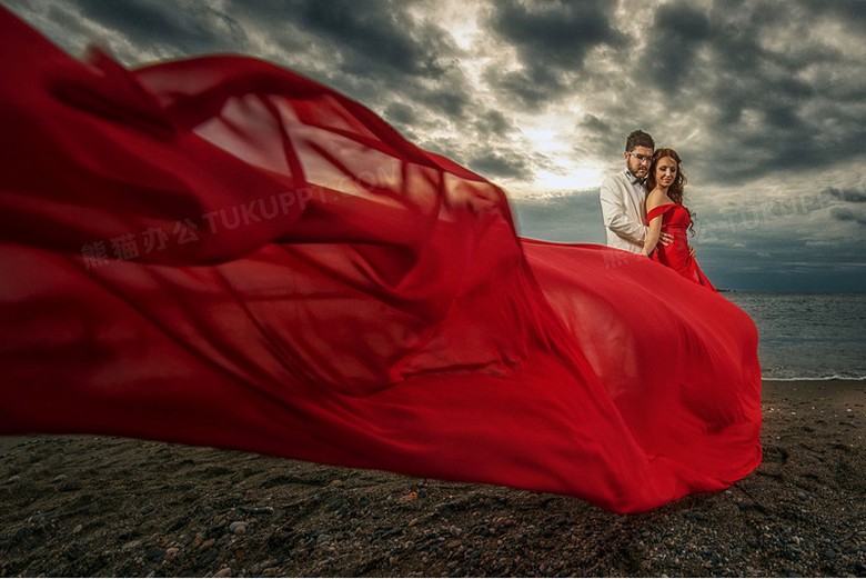 唯美红色飘带婚纱摄影图png图片素材下载