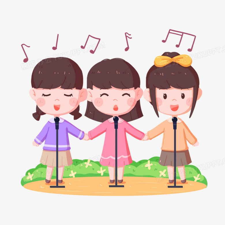 卡通手绘小朋友表演合唱免抠元素