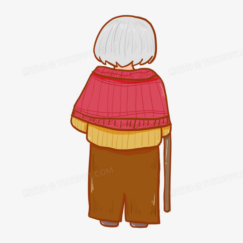 手绘老奶奶背影元素