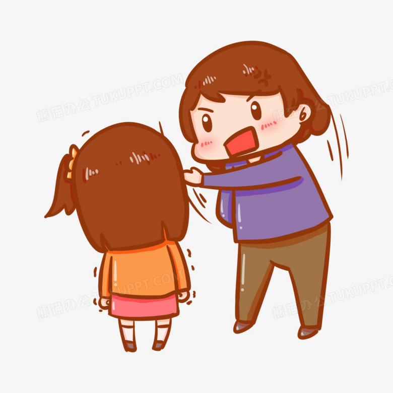 卡通手绘小女孩挨打元素