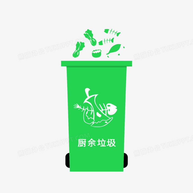 卡通手绘绿色标识厨余垃圾分类垃圾桶元素PNG图片素材下载_卡通PNG_熊猫办公