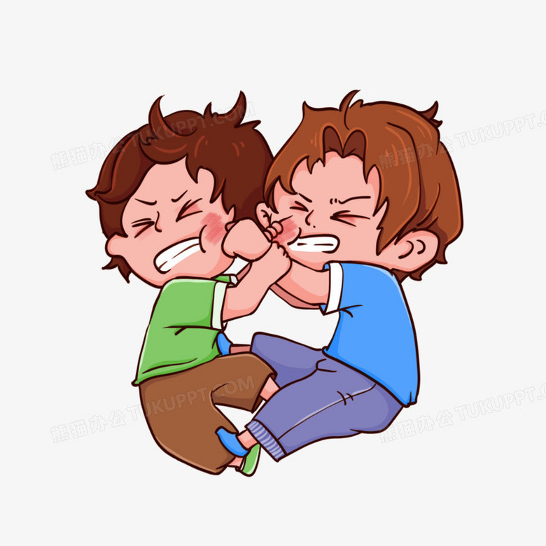 手绘卡通q版打架斗殴学生免抠元素