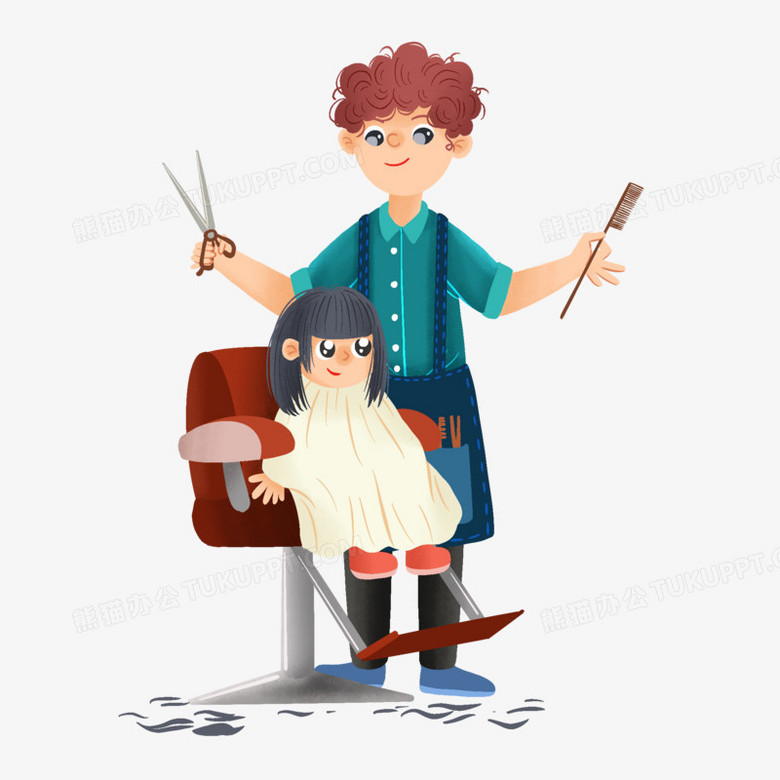 卡通手绘小朋友理发免抠元素