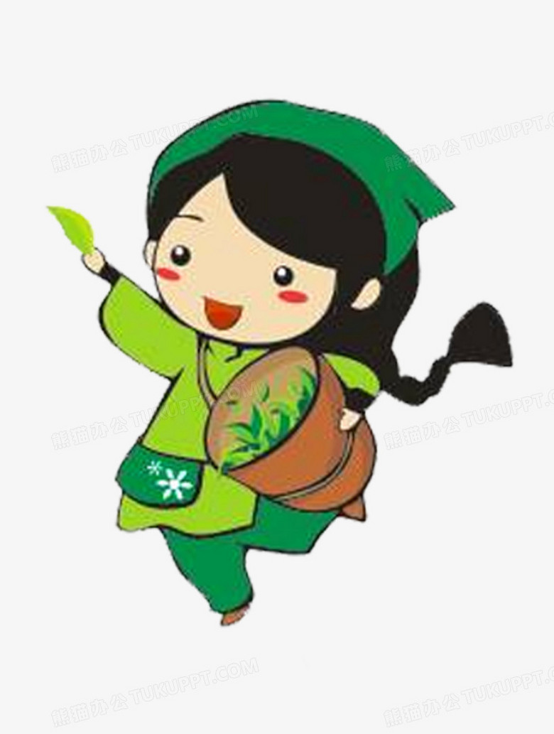 设计了抱着茶篓采茶的姑娘,整体呈现卡通风