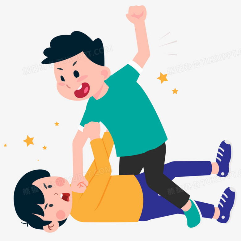卡通手绘小朋友打架斗殴元素
