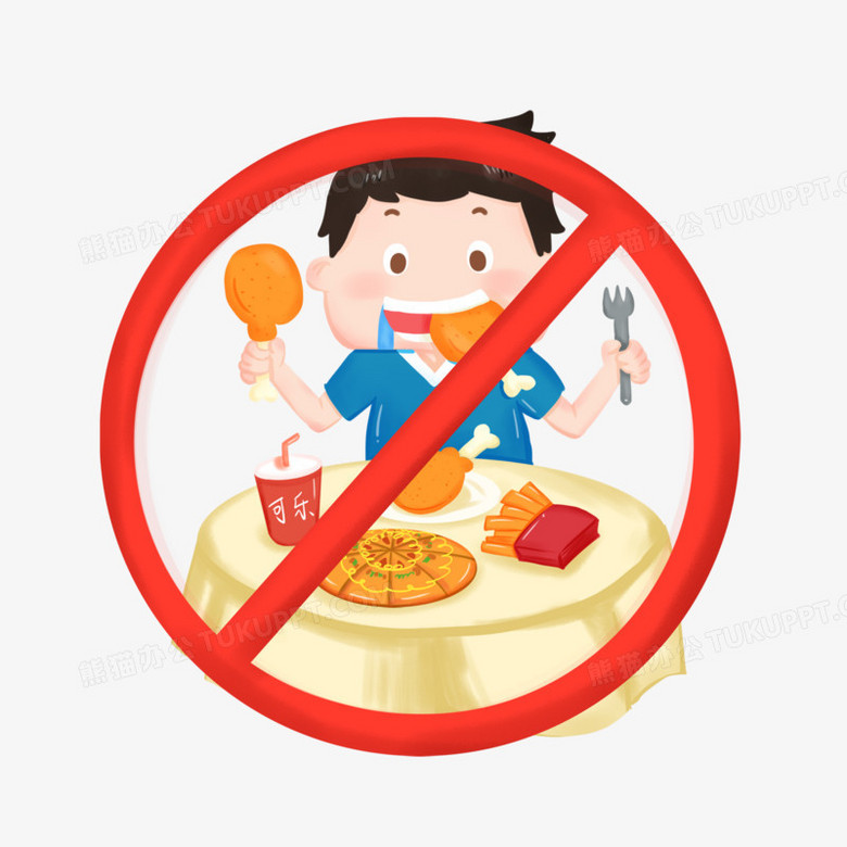 卡通手绘拒绝暴饮暴食元素
