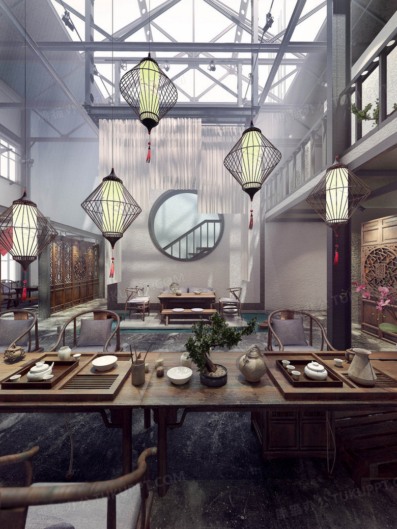 中国风茶楼海报背景png图片素材下载_背景png_熊猫办公