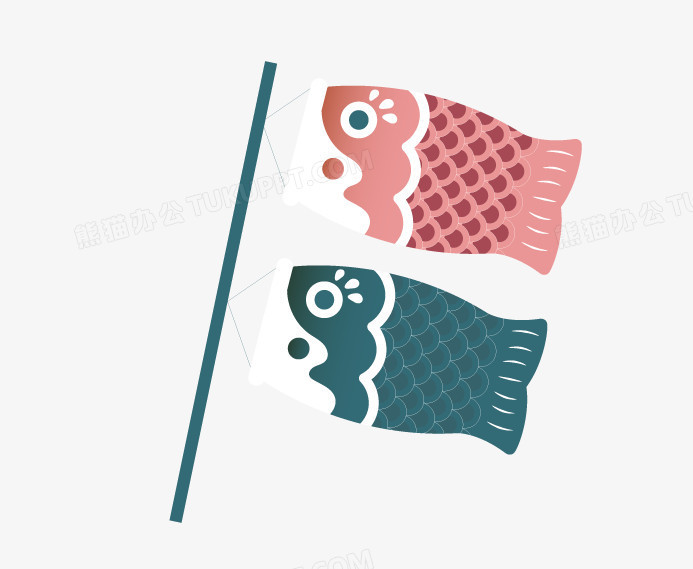 在整个配色上使用多种色彩作为基础色调,设计了鲤鱼旗,卡通风效果的