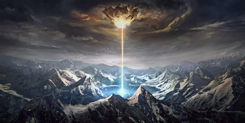 本作品内容为天边的一道金色光束