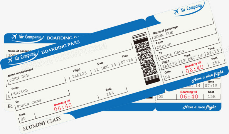 矢量蓝色登机牌